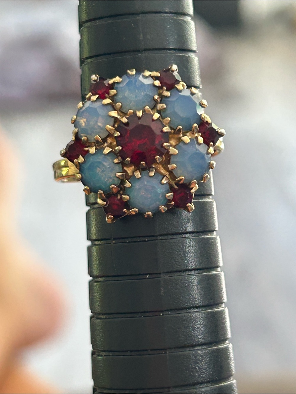 COVENTRY Gold-Tone Floral Cluster Ring with Blue Opal and Red Stones